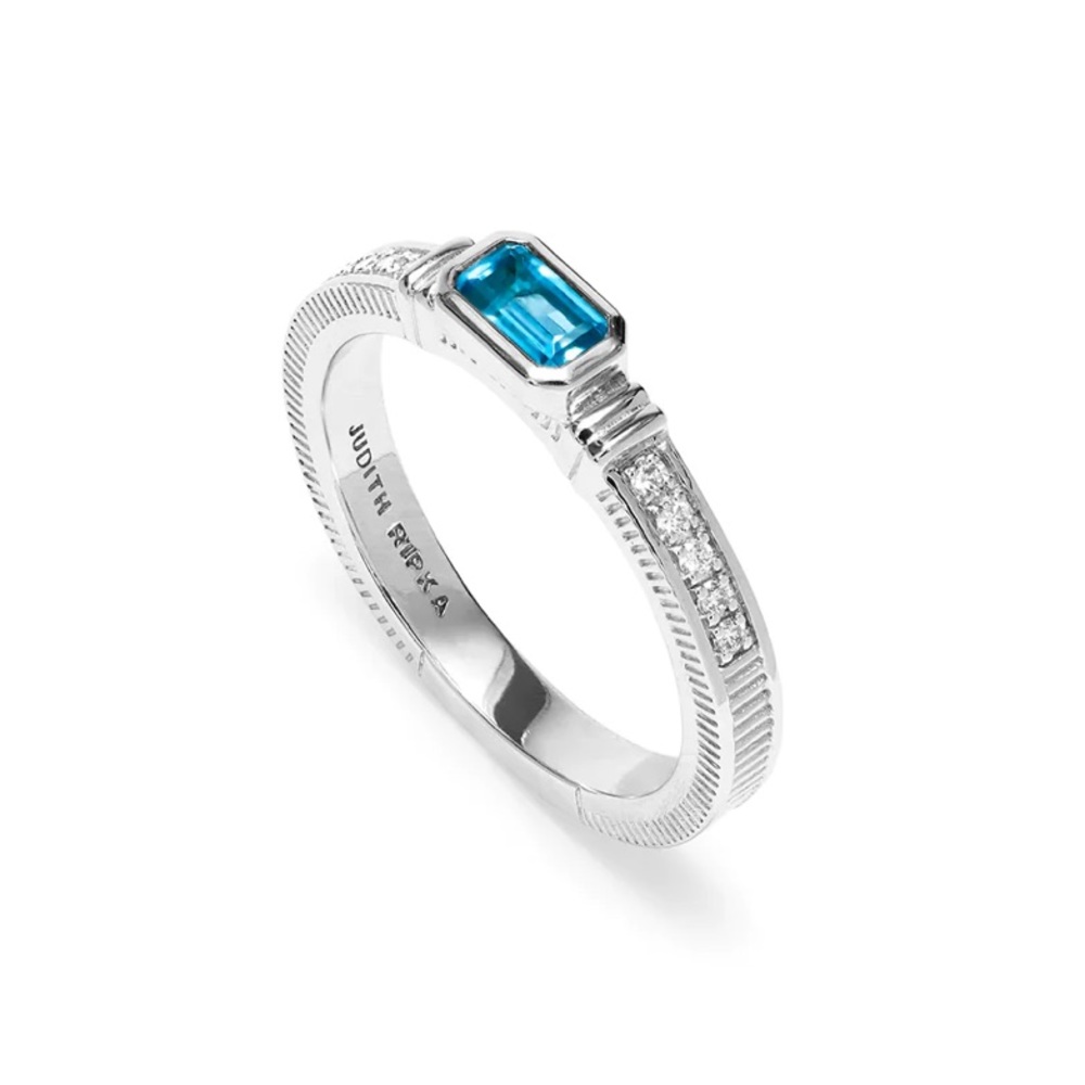 NWT Judith Ripka Adrienne Stack Ring with Swiss Blue Topaz & Diamonds size 9